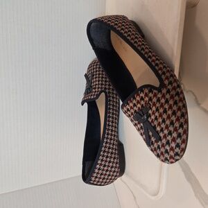 Charter Club Houndstooth Navy Burgundy Bow Tie Slip On Loafer Flats Womens 7.5